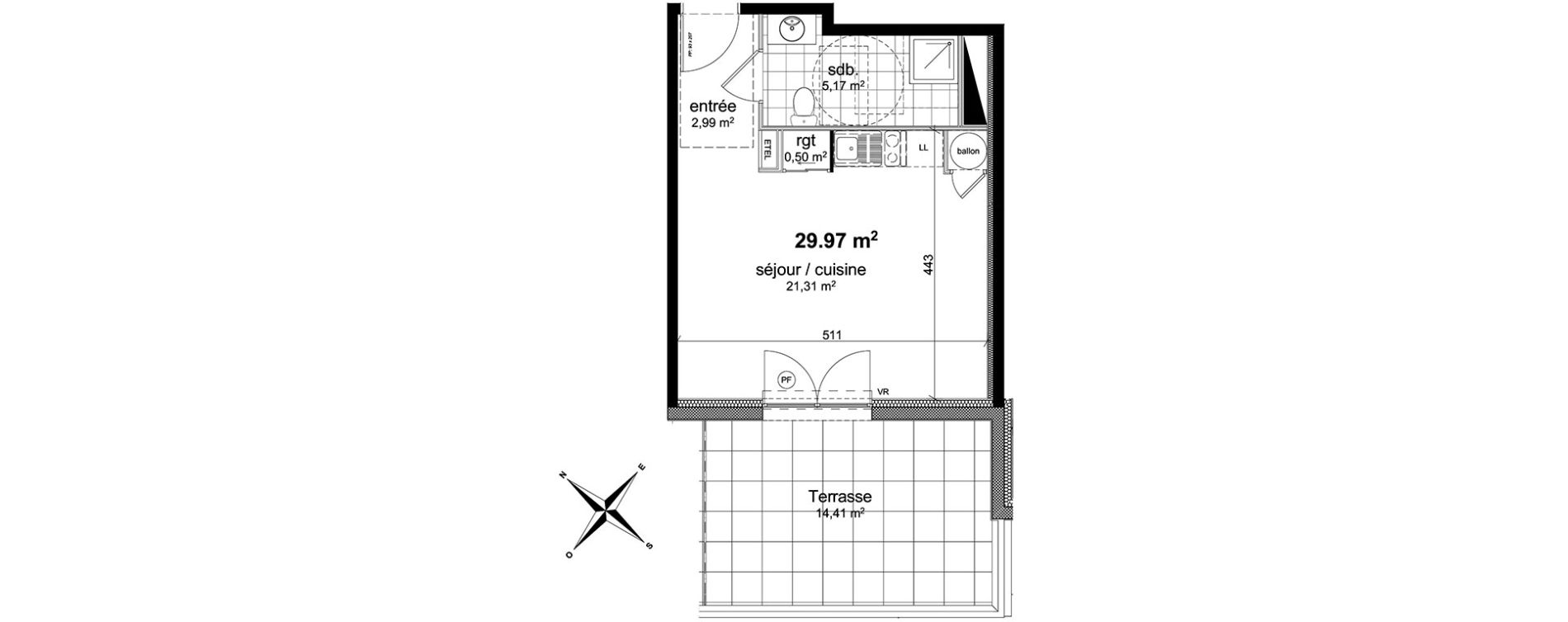 Studio de 29,97 m2 &agrave; Darn&eacute;tal Centre