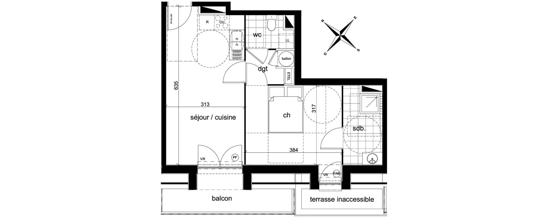 Appartement T2 de 41,38 m2 &agrave; Darn&eacute;tal Centre