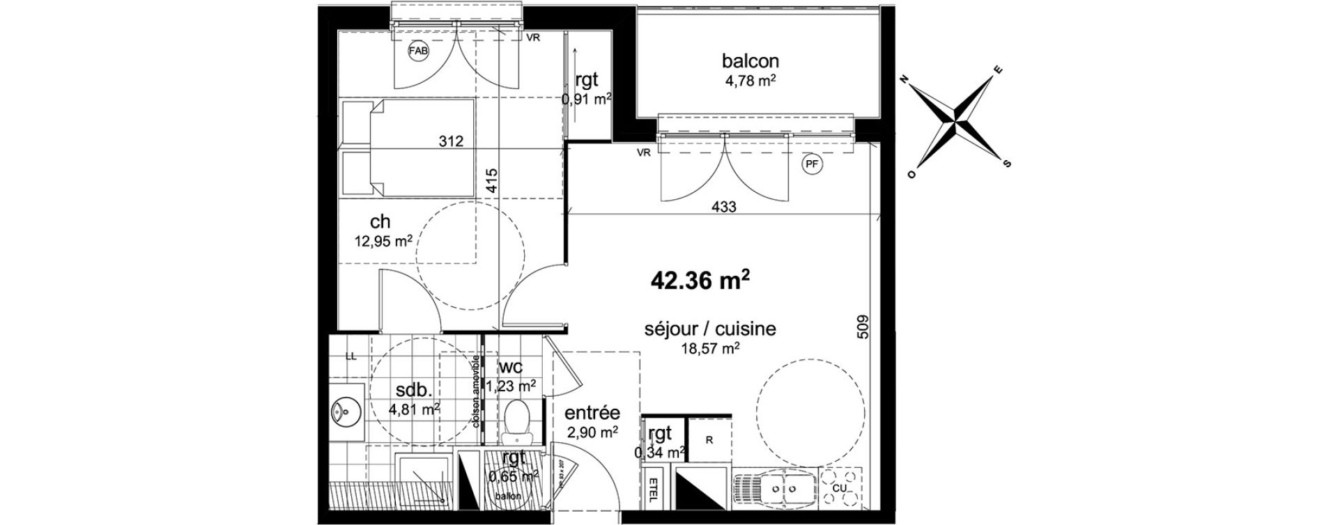 Appartement T2 de 42,36 m2 &agrave; Darn&eacute;tal Centre