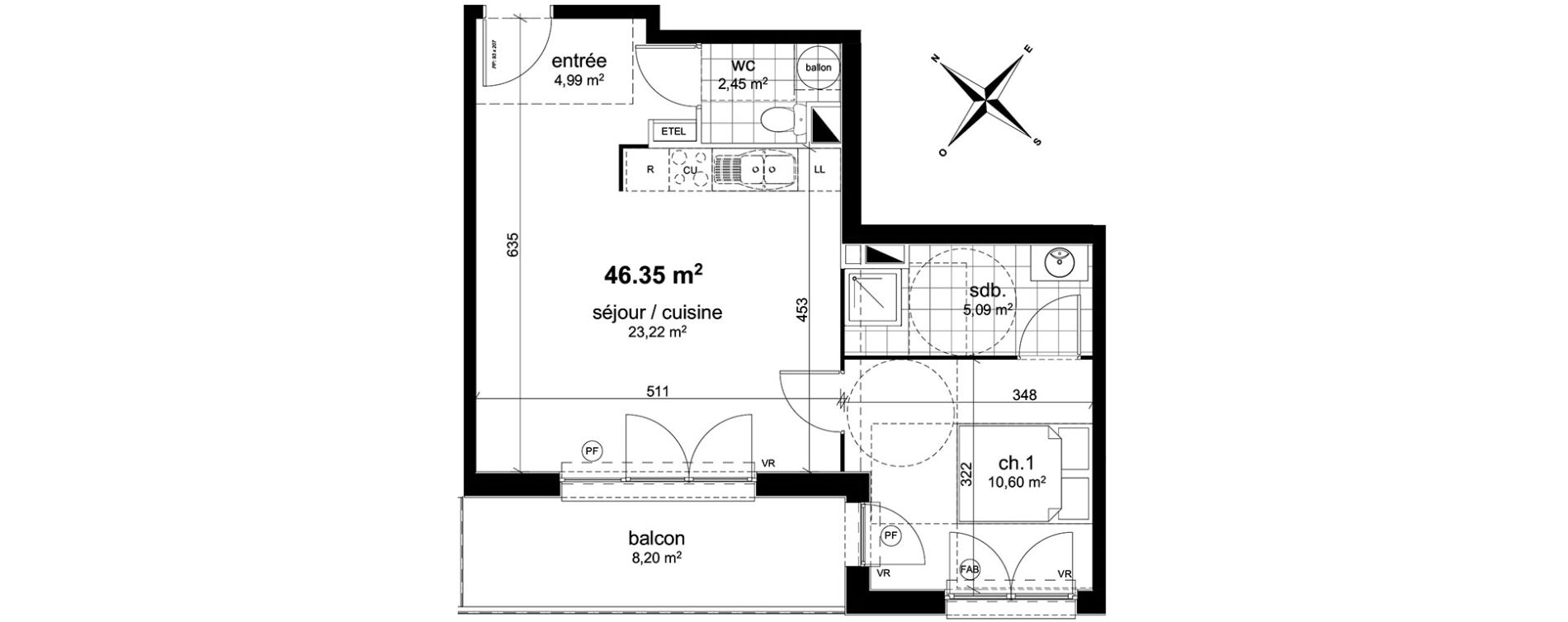 Appartement T2 de 46,35 m2 &agrave; Darn&eacute;tal Centre