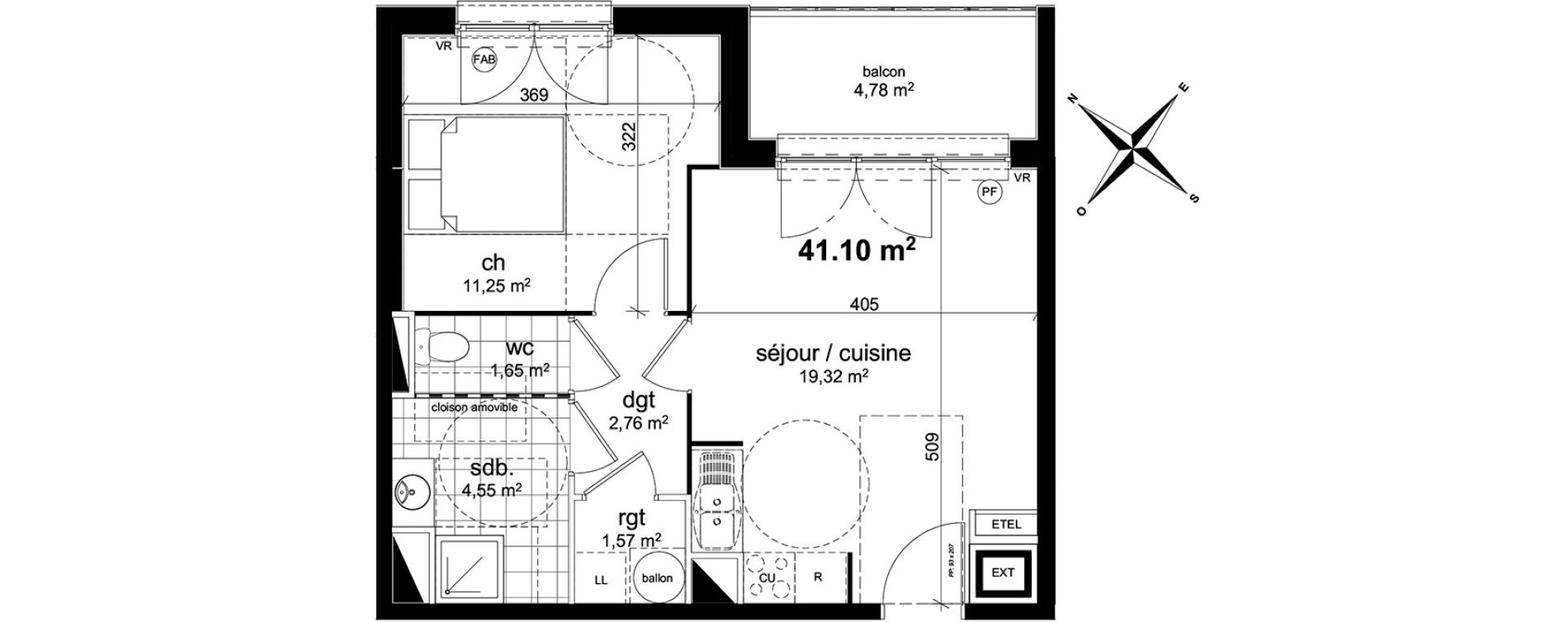 Appartement T2 de 41,10 m2 &agrave; Darn&eacute;tal Centre