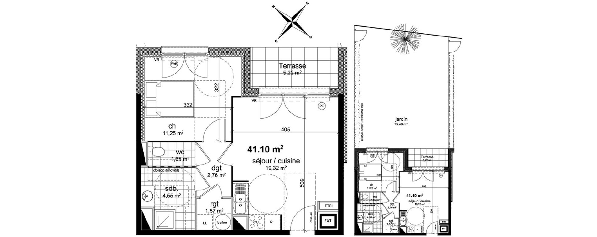 Appartement T2 de 41,10 m2 &agrave; Darn&eacute;tal Centre