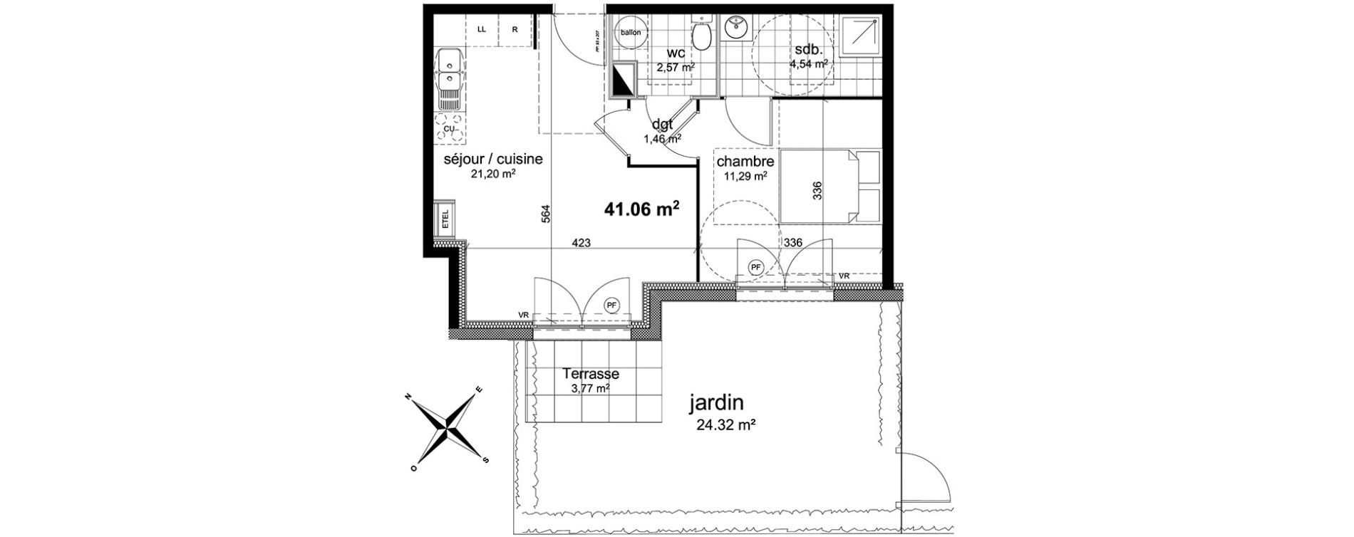 Appartement T2 de 41,06 m2 &agrave; Darn&eacute;tal Centre