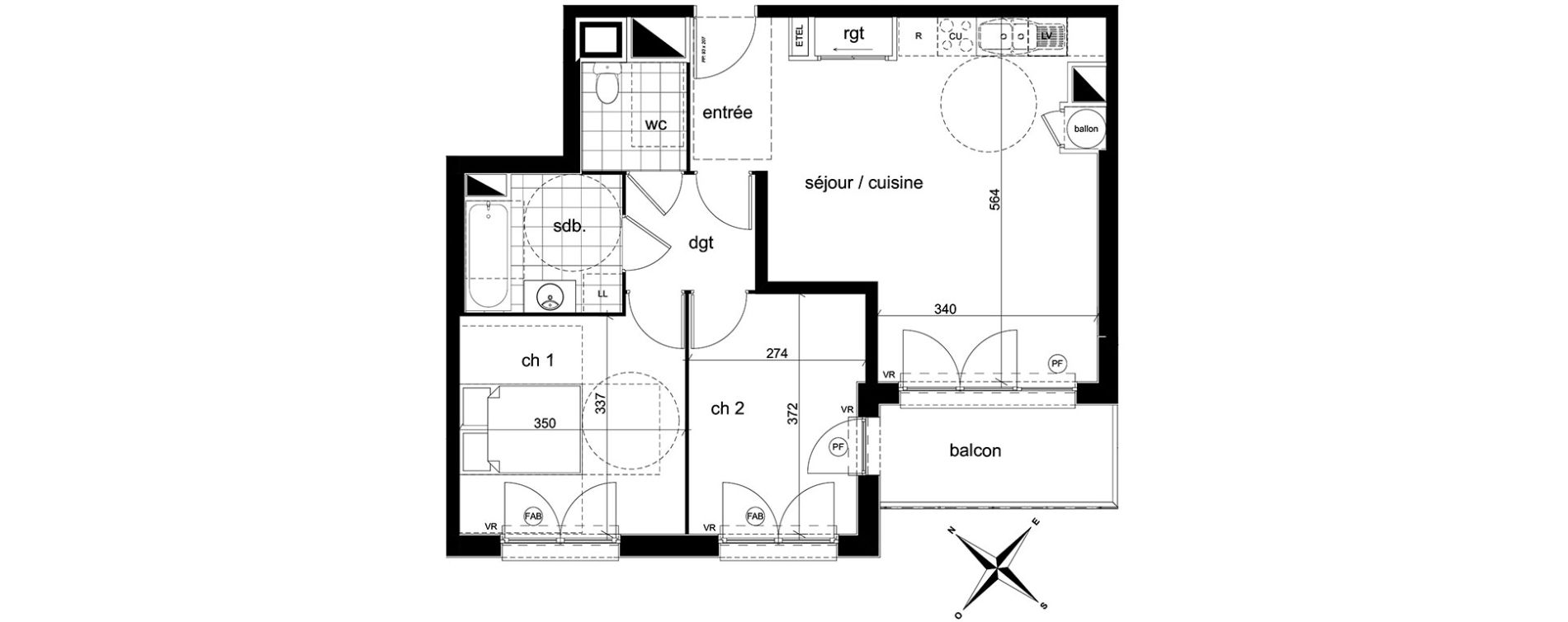 Appartement T3 de 61,64 m2 &agrave; Darn&eacute;tal Centre
