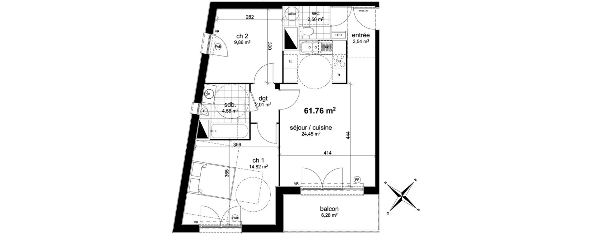 Appartement T3 de 61,76 m2 &agrave; Darn&eacute;tal Centre