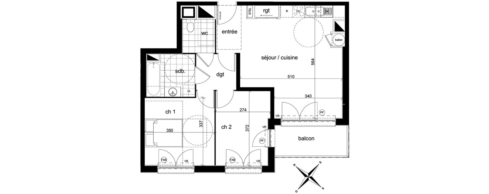 Appartement T3 de 61,64 m2 &agrave; Darn&eacute;tal Centre
