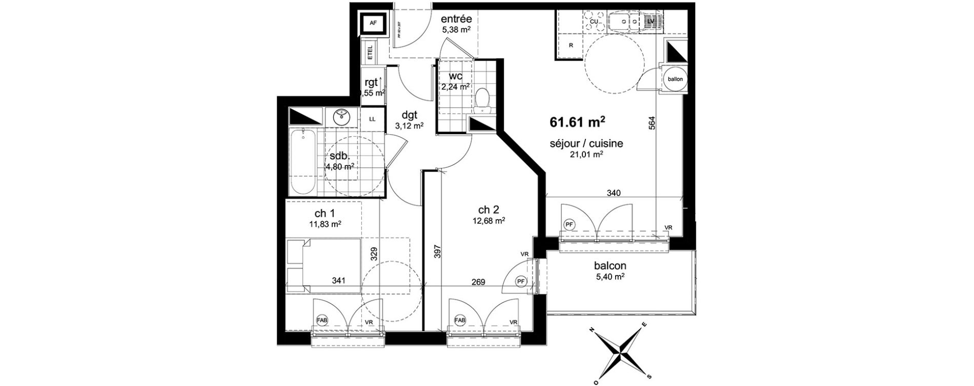 Appartement T3 de 61,61 m2 &agrave; Darn&eacute;tal Centre