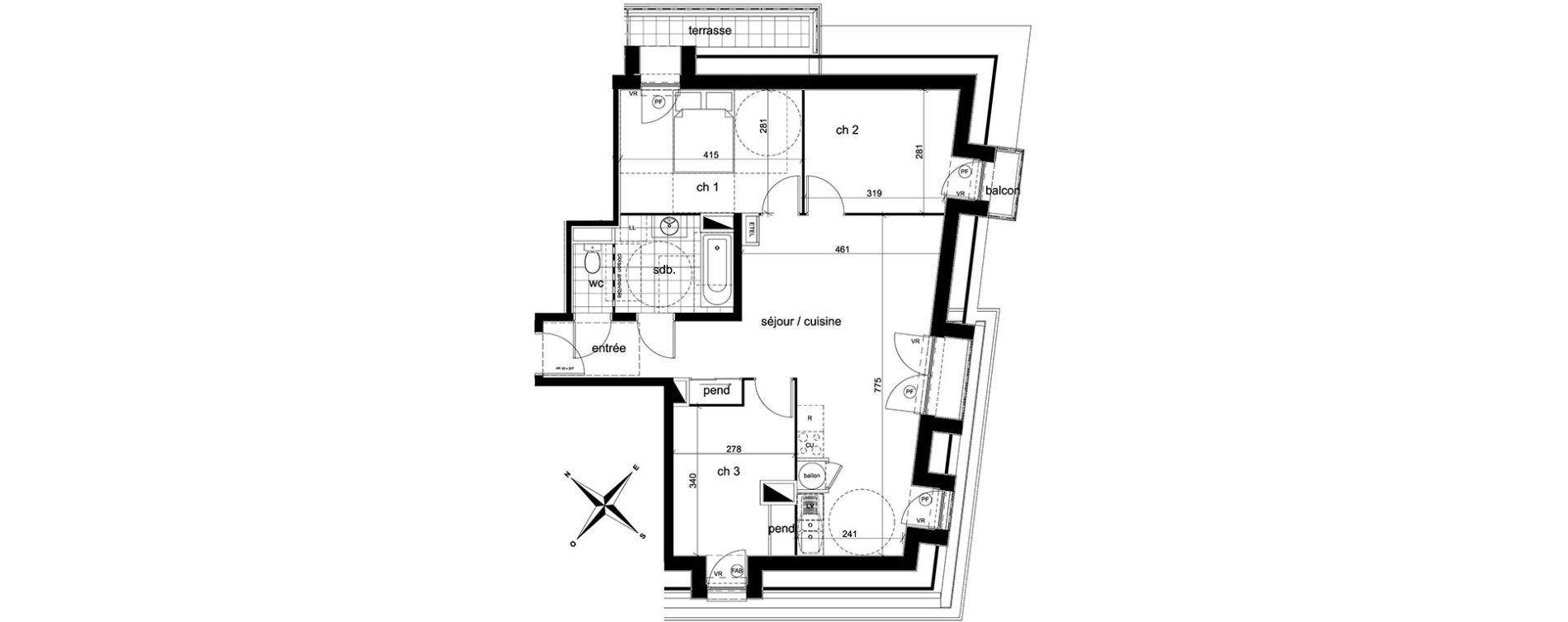 Appartement T4 de 72,25 m2 &agrave; Darn&eacute;tal Centre