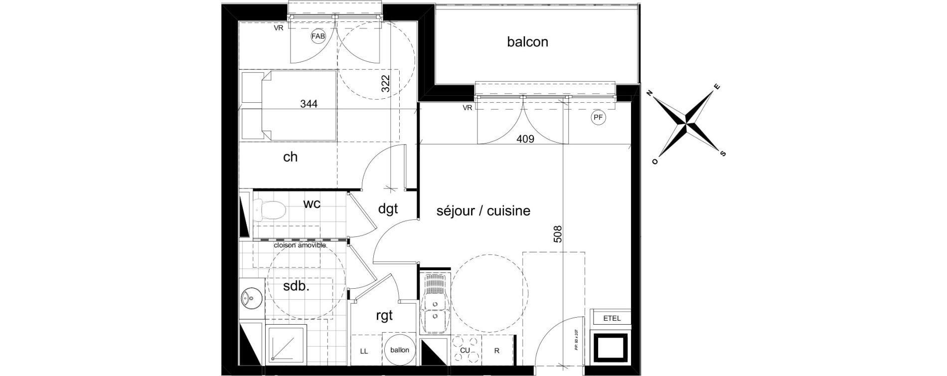 Appartement T2 de 41,07 m2 &agrave; Darn&eacute;tal Centre