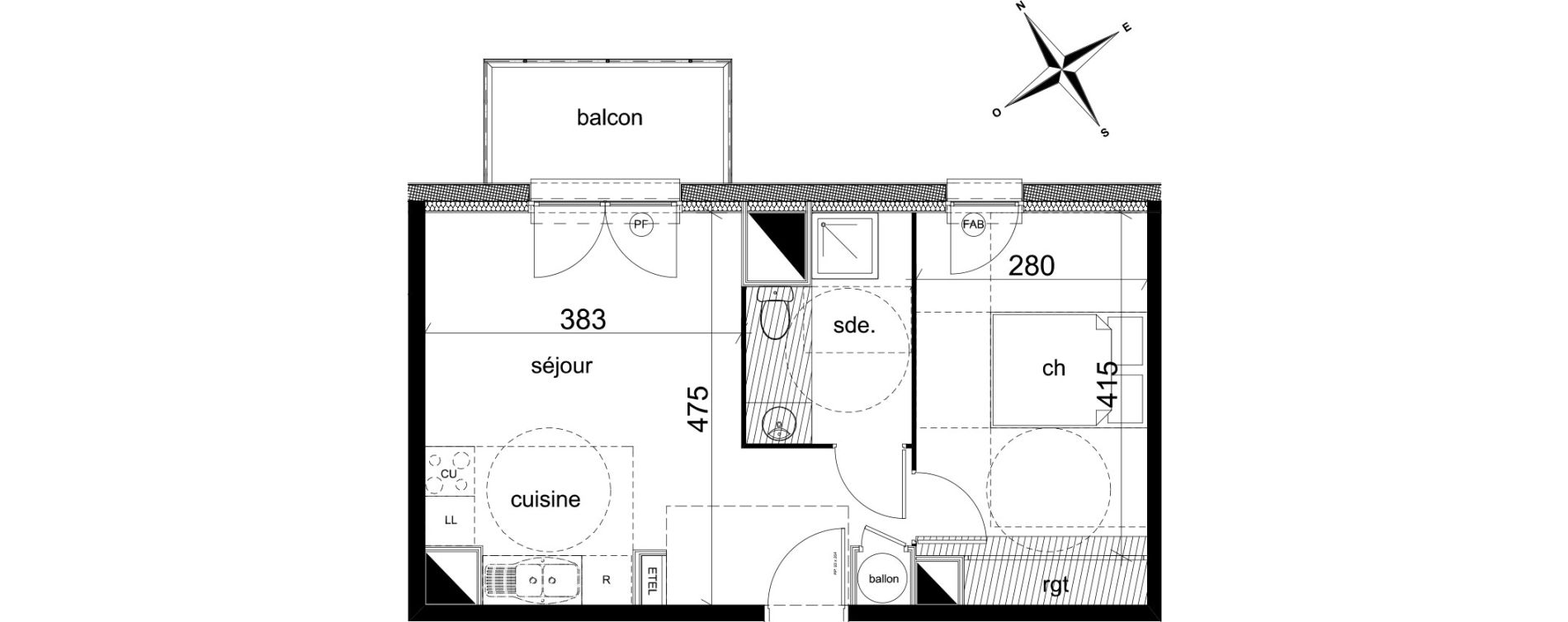 Appartement T2 de 37,55 m2 &agrave; Darn&eacute;tal Centre