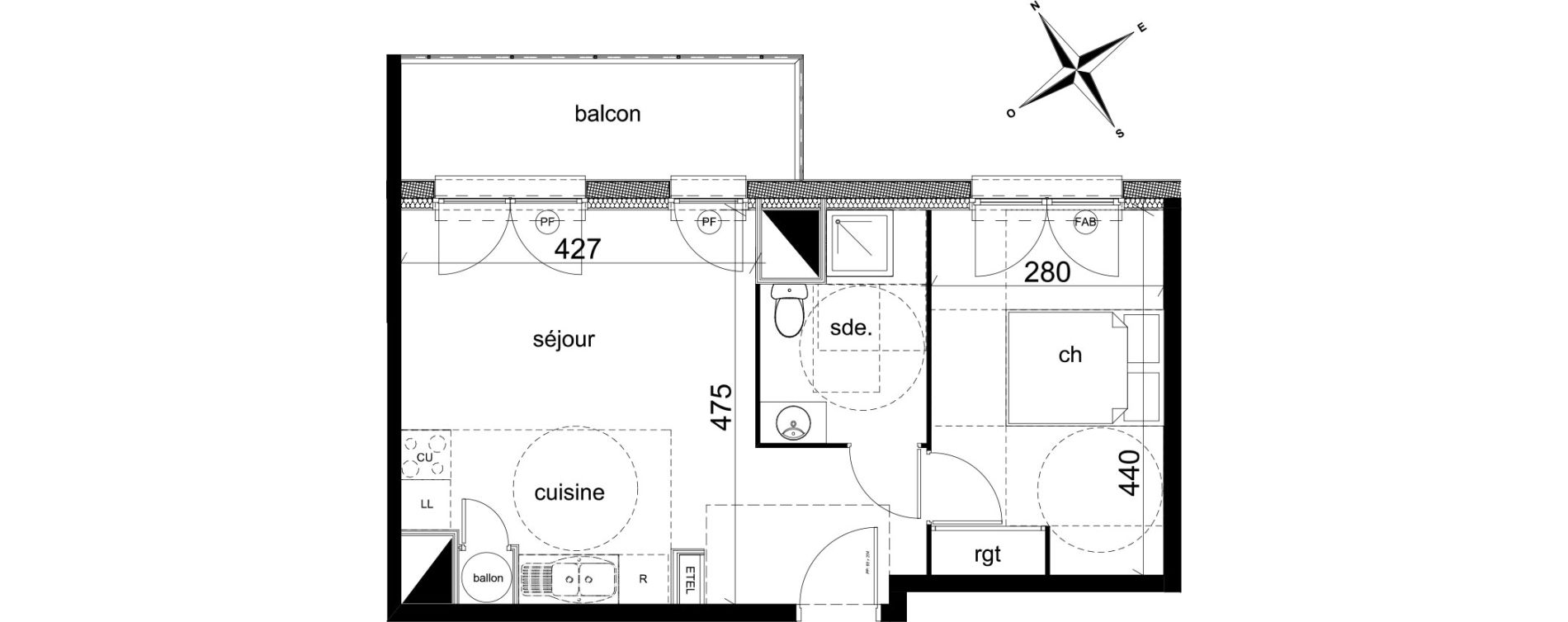 Appartement T2 de 38,65 m2 &agrave; Darn&eacute;tal Centre
