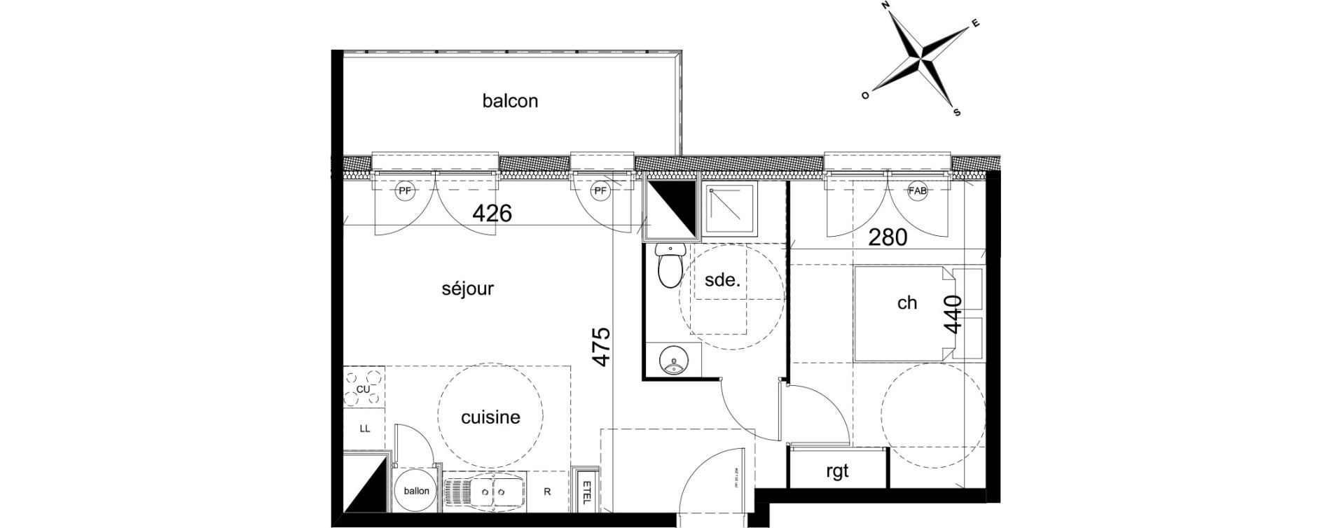 Appartement T2 de 38,65 m2 &agrave; Darn&eacute;tal Centre