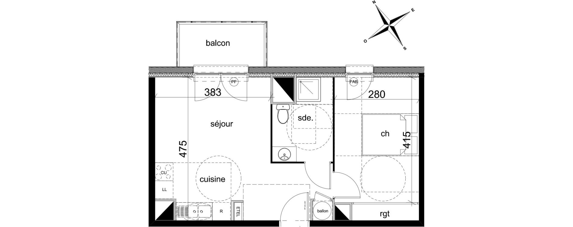 Appartement T2 de 37,55 m2 &agrave; Darn&eacute;tal Centre