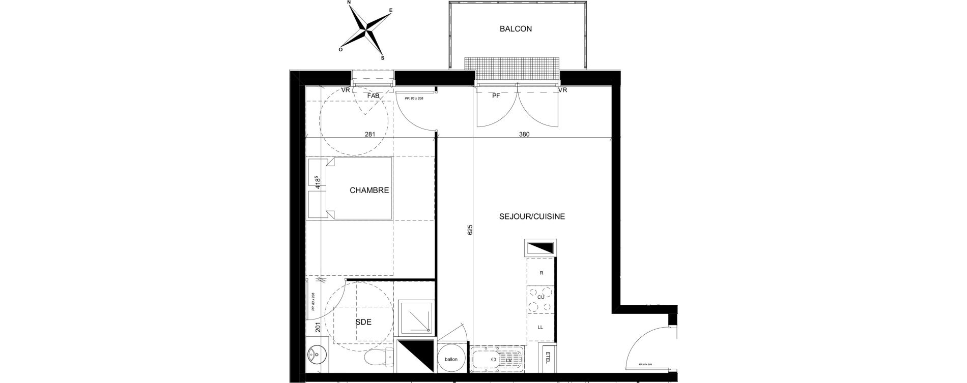 Appartement T2 de 41,35 m2 &agrave; Darn&eacute;tal Centre