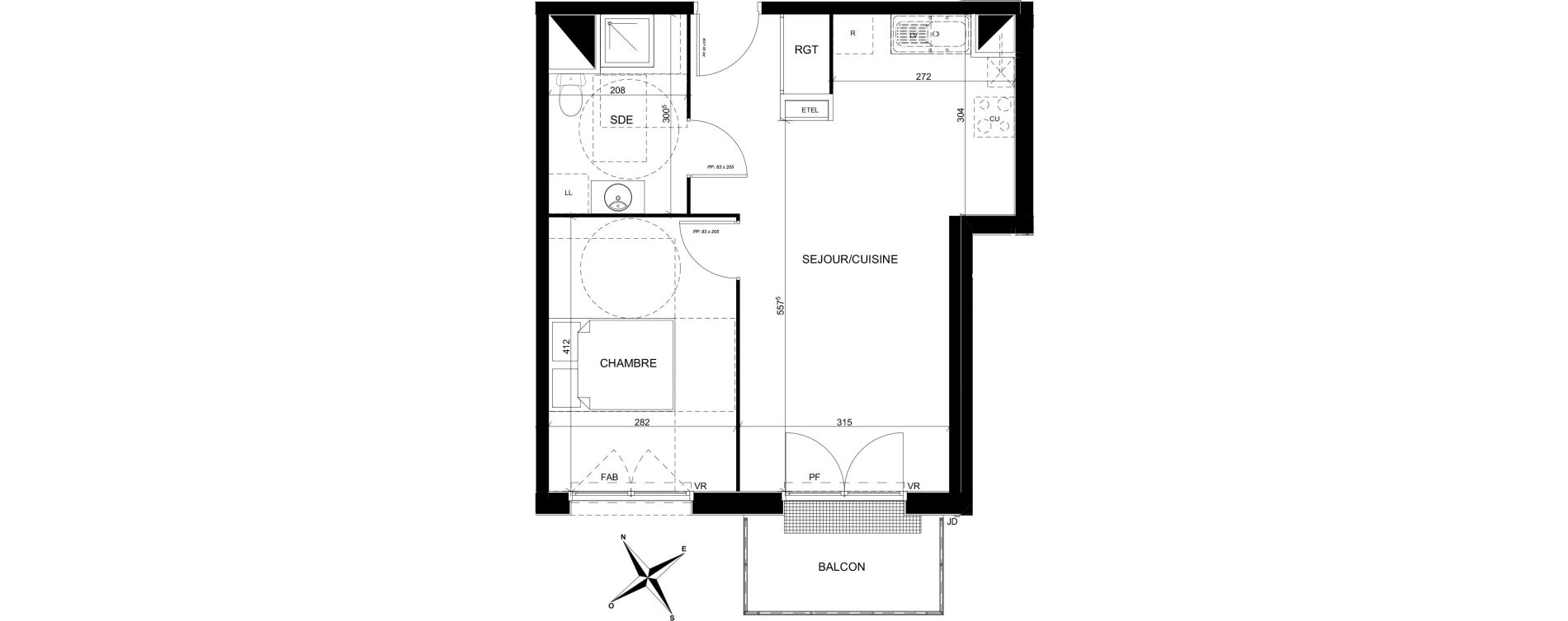 Appartement T2 de 44,13 m2 &agrave; Darn&eacute;tal Centre