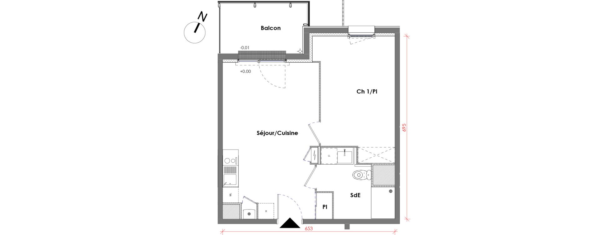 Appartement T2 de 39,90 m2 &agrave; D&eacute;ville-L&egrave;s-Rouen Centre