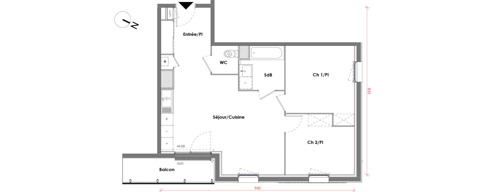 Appartement T3 de 60,37 m2 &agrave; D&eacute;ville-L&egrave;s-Rouen Centre