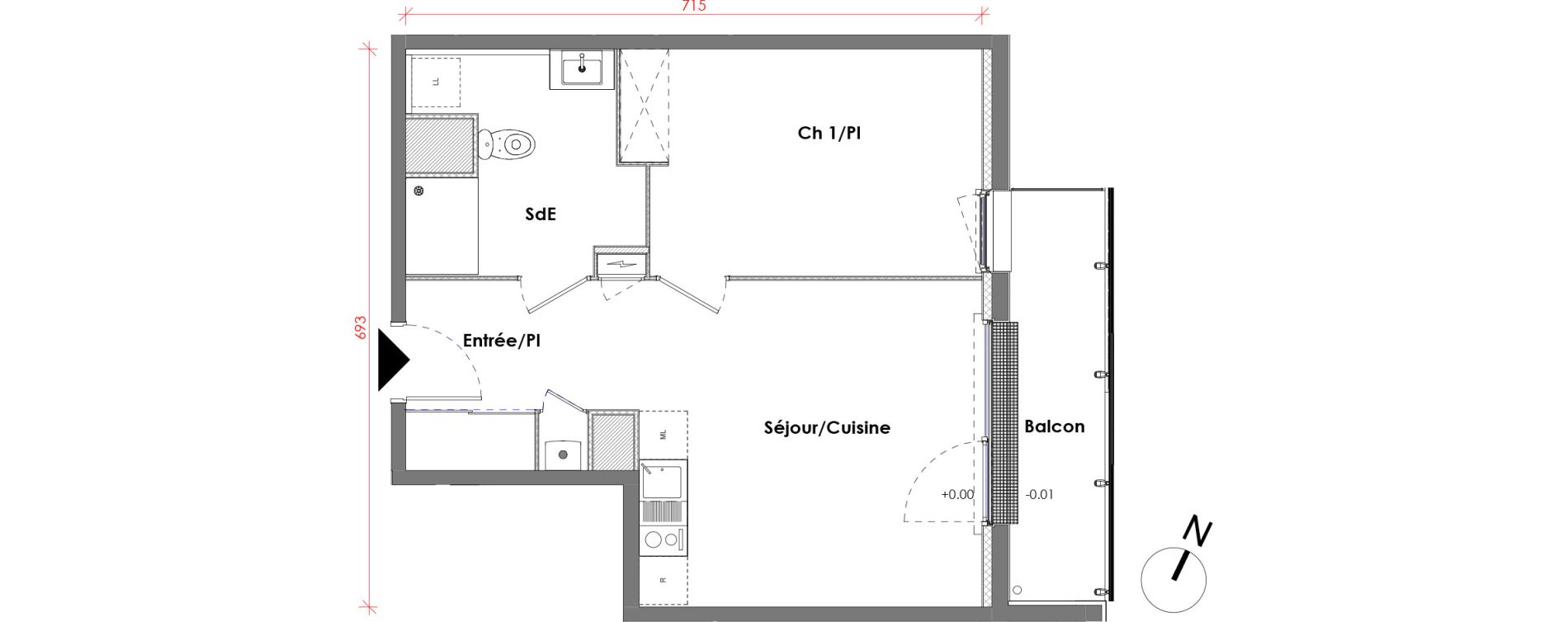 Appartement T2 de 42,61 m2 &agrave; D&eacute;ville-L&egrave;s-Rouen Centre