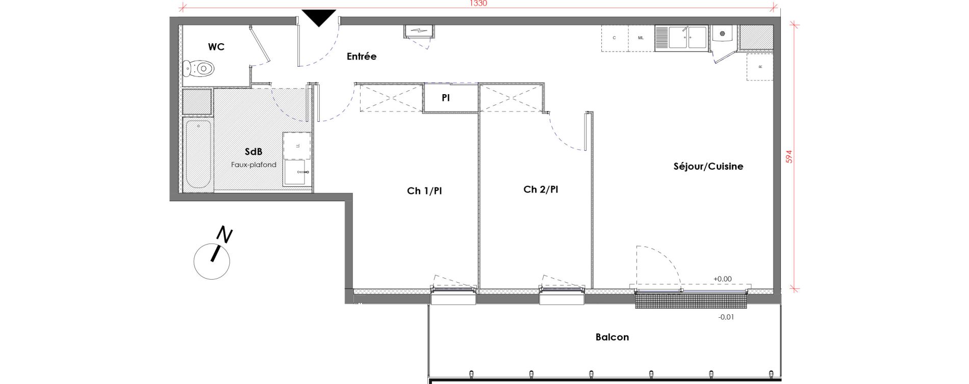 Appartement T3 de 68,39 m2 &agrave; D&eacute;ville-L&egrave;s-Rouen Centre