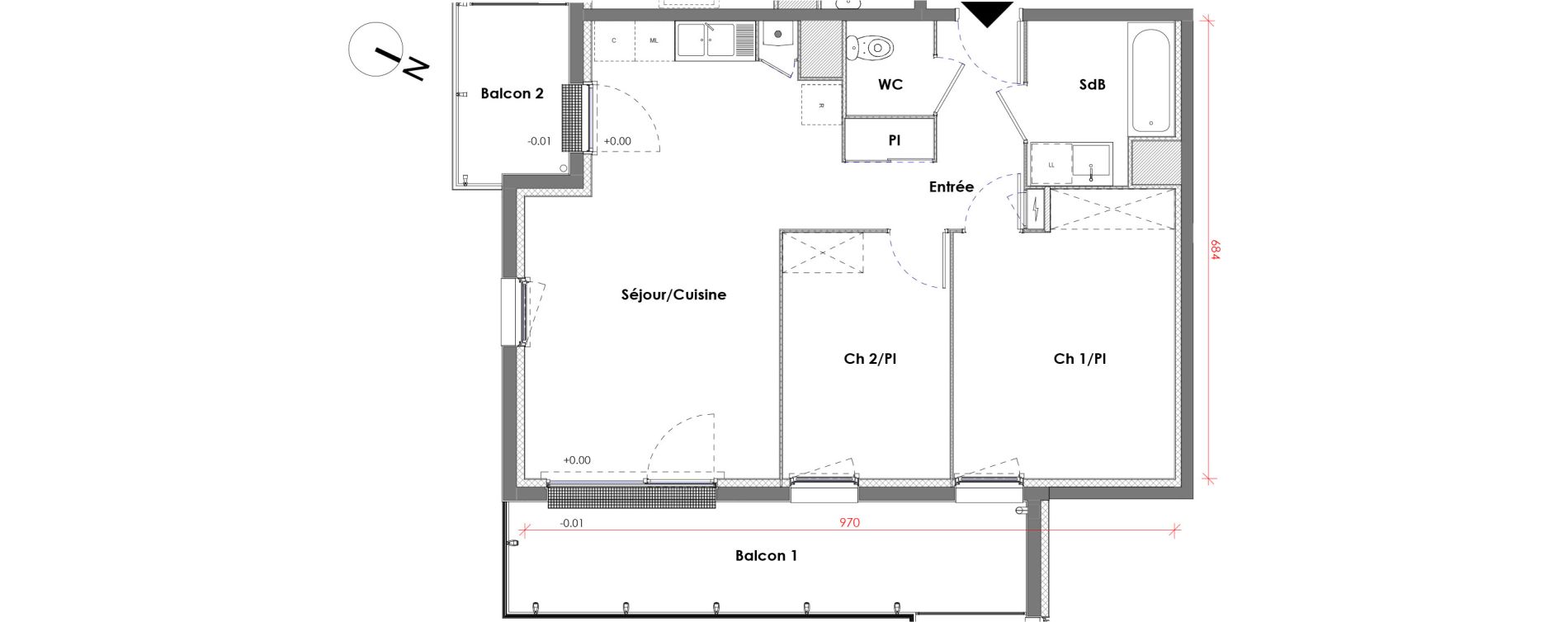 Appartement T3 de 60,80 m2 &agrave; D&eacute;ville-L&egrave;s-Rouen Centre