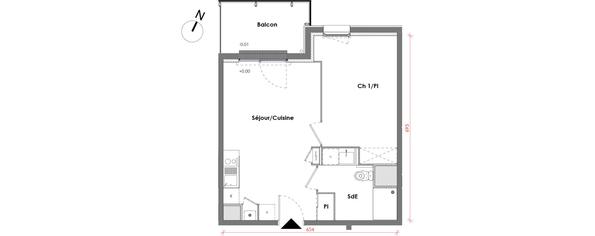 Appartement T2 de 39,89 m2 &agrave; D&eacute;ville-L&egrave;s-Rouen Centre