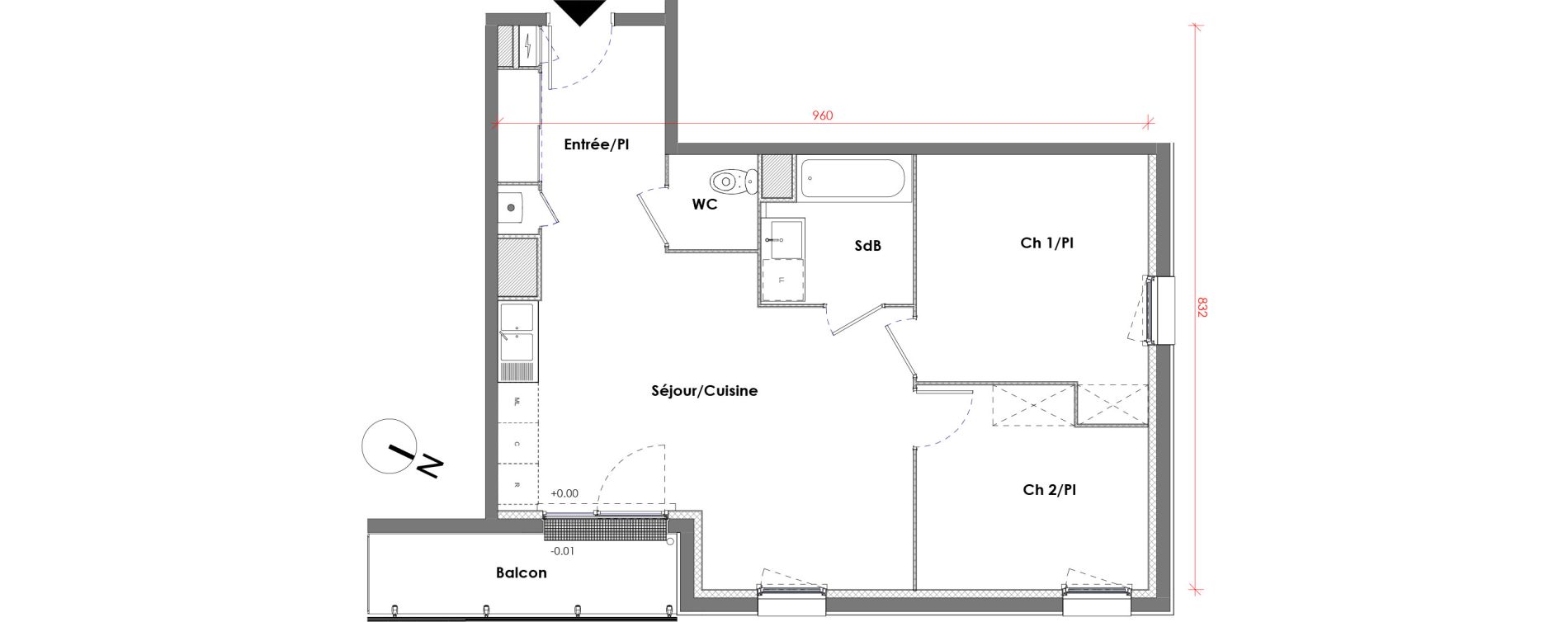 Appartement T3 de 60,37 m2 &agrave; D&eacute;ville-L&egrave;s-Rouen Centre
