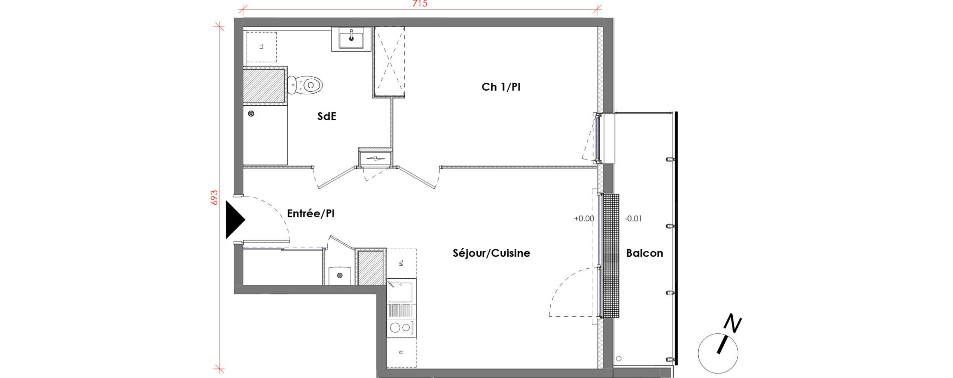 Appartement T2 de 42,61 m2 &agrave; D&eacute;ville-L&egrave;s-Rouen Centre