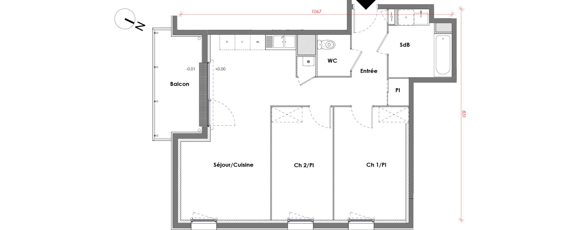 Appartement T3 de 64,12 m2 &agrave; D&eacute;ville-L&egrave;s-Rouen Centre
