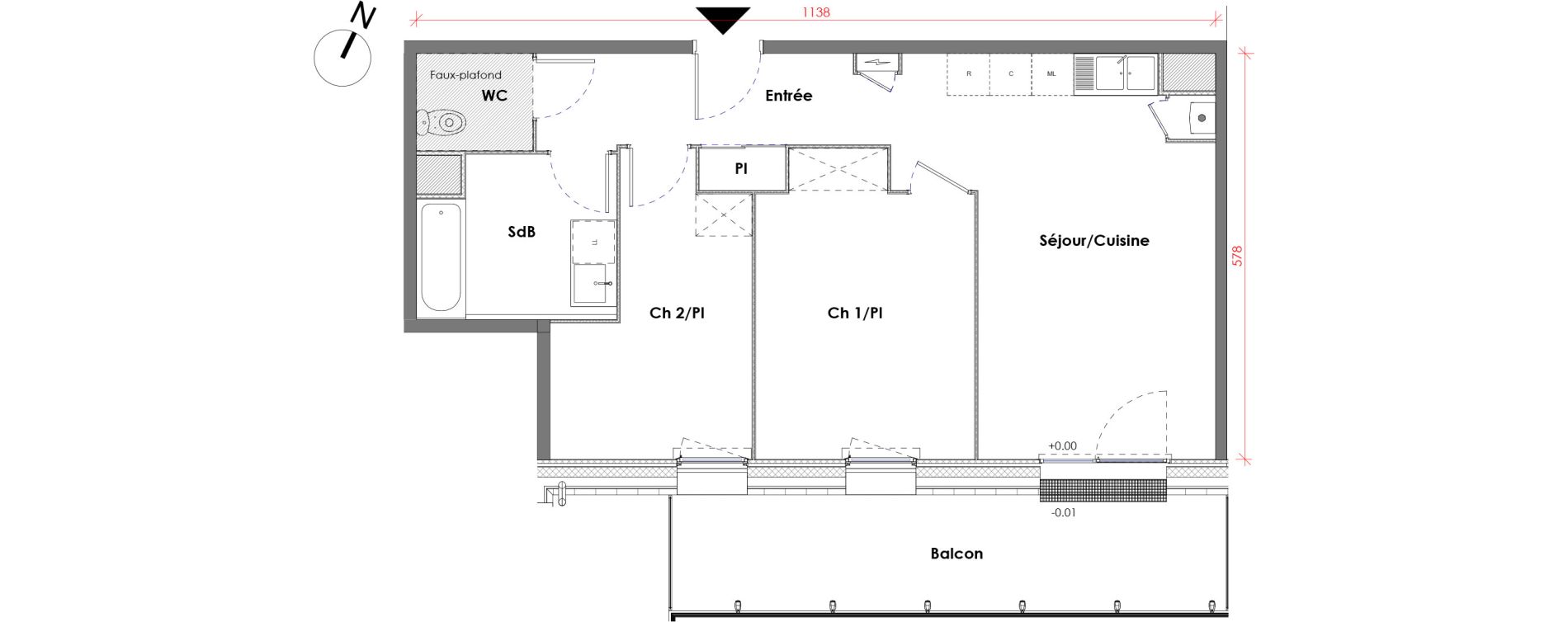 Appartement T3 de 59,62 m2 &agrave; D&eacute;ville-L&egrave;s-Rouen Centre