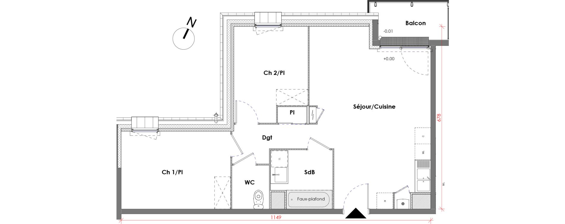 Appartement T3 de 57,66 m2 &agrave; D&eacute;ville-L&egrave;s-Rouen Centre