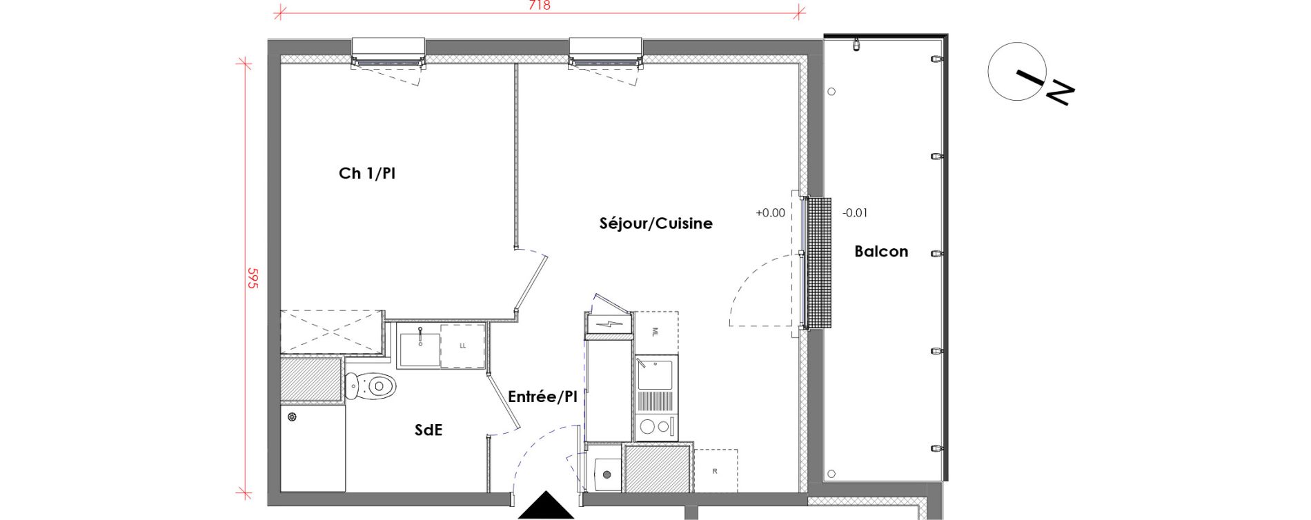 Appartement T2 de 40,55 m2 &agrave; D&eacute;ville-L&egrave;s-Rouen Centre