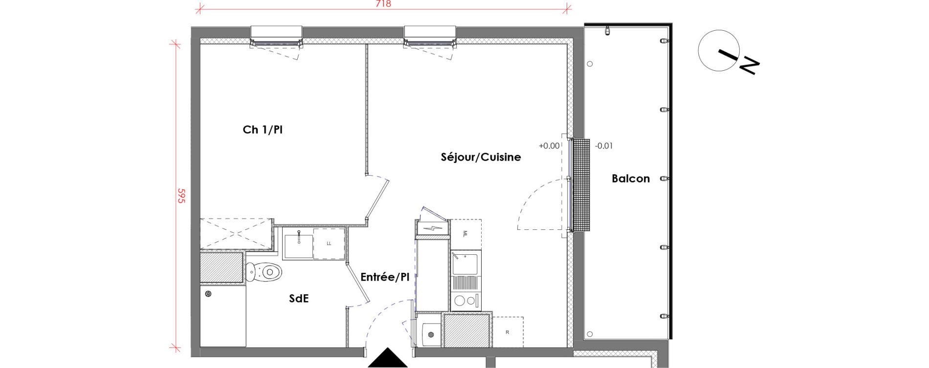 Appartement T2 de 40,55 m2 &agrave; D&eacute;ville-L&egrave;s-Rouen Centre