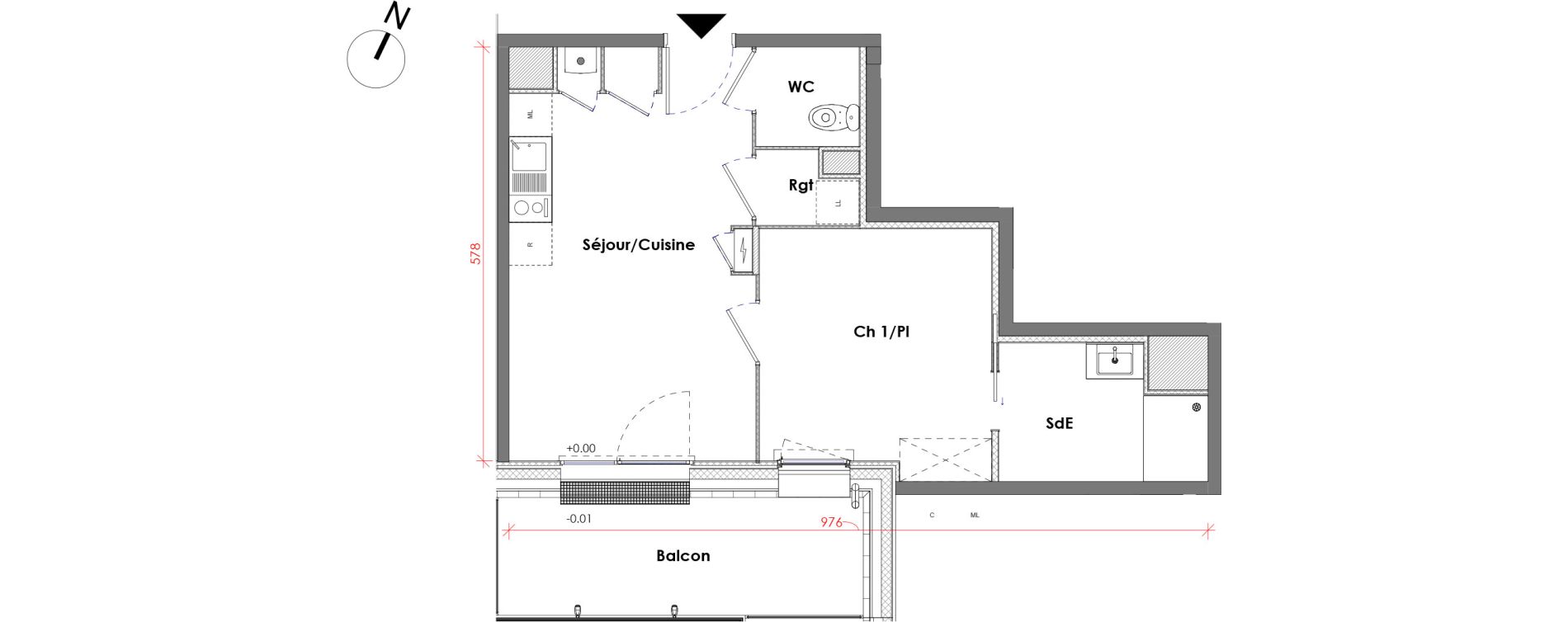 Appartement T2 de 38,19 m2 &agrave; D&eacute;ville-L&egrave;s-Rouen Centre
