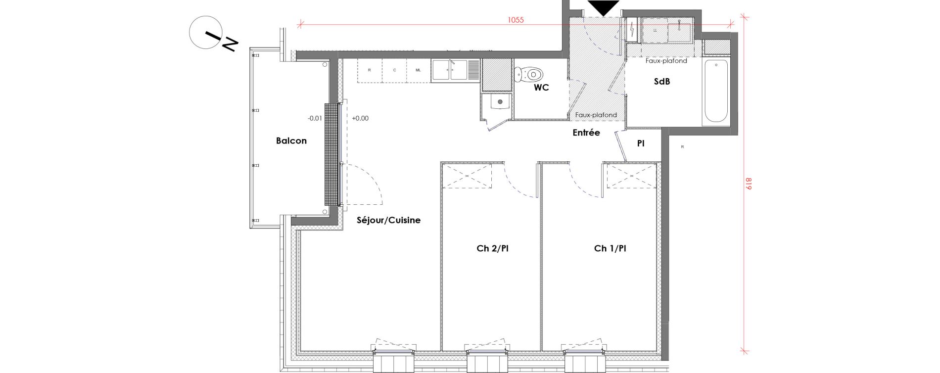 Appartement T3 de 62,45 m2 &agrave; D&eacute;ville-L&egrave;s-Rouen Centre
