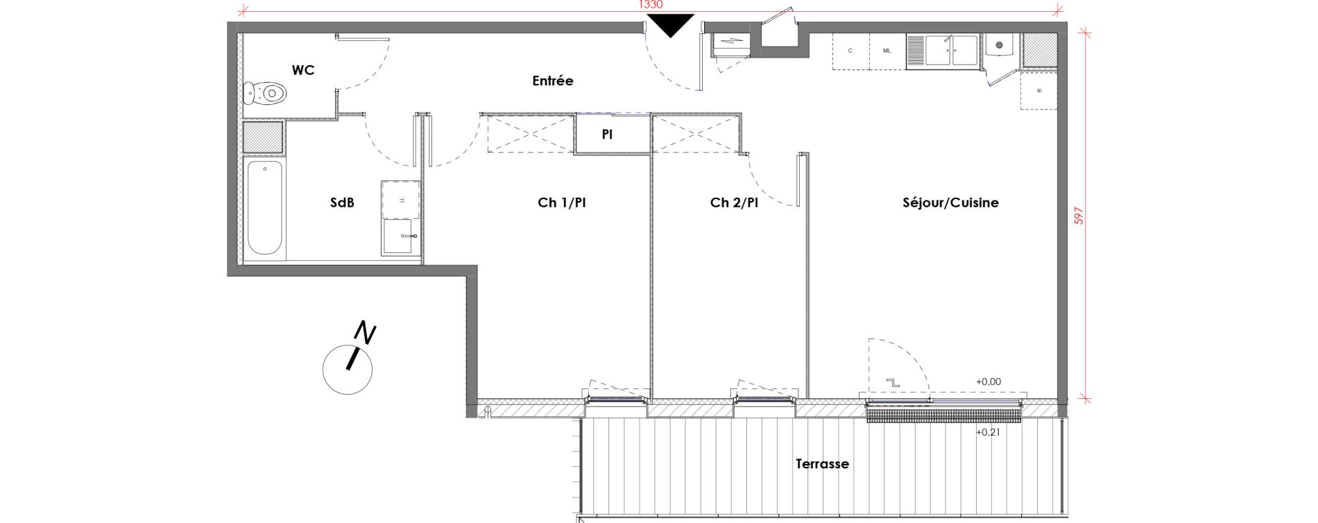 Appartement T3 de 68,43 m2 &agrave; D&eacute;ville-L&egrave;s-Rouen Centre