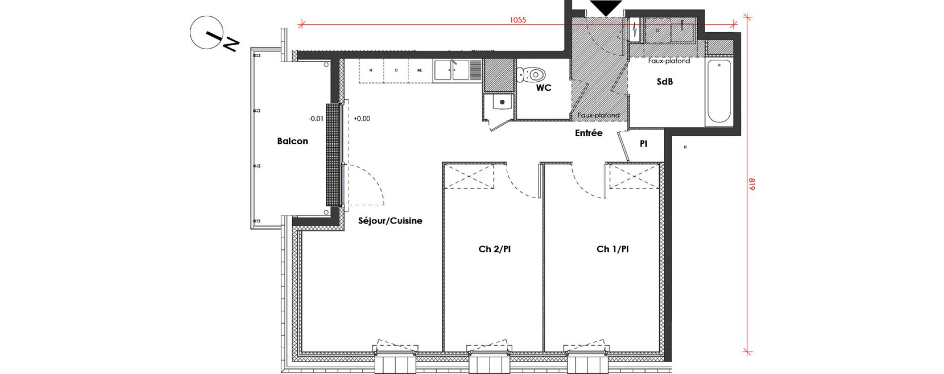 Appartement T3 de 62,51 m2 &agrave; D&eacute;ville-L&egrave;s-Rouen Centre