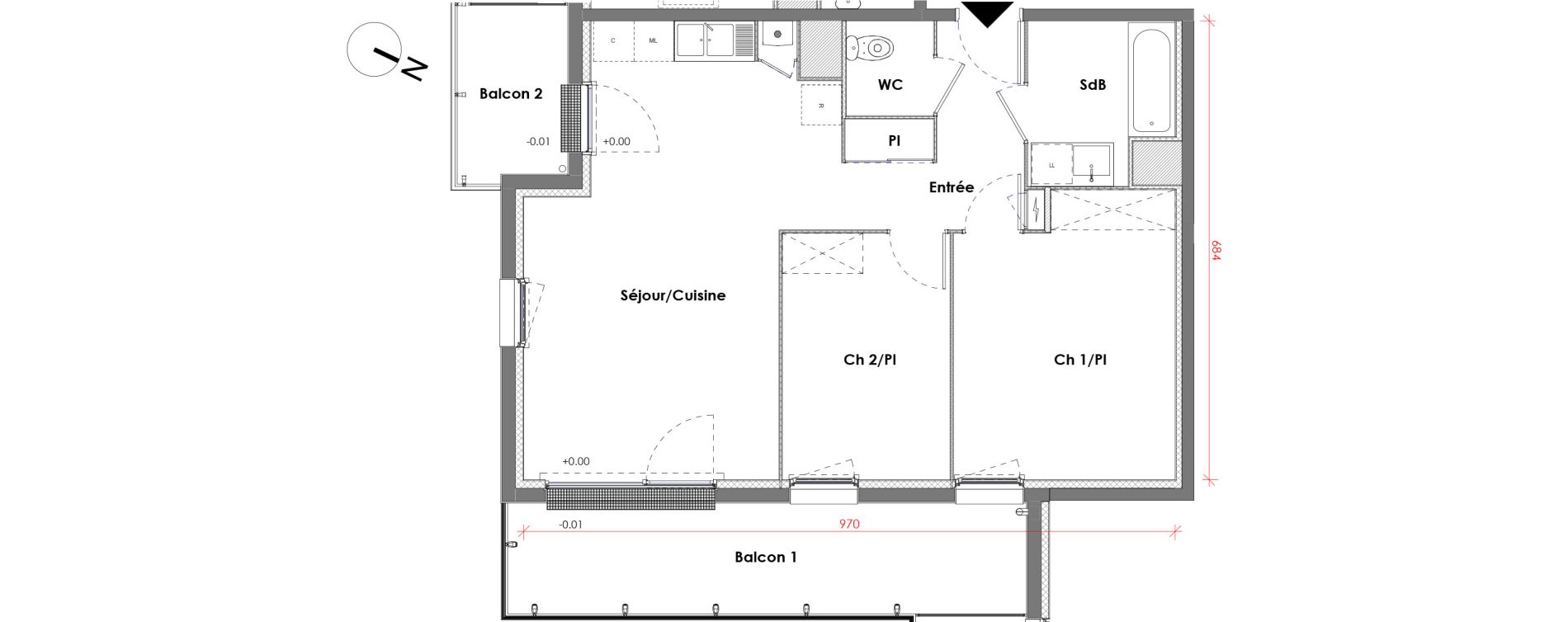 Appartement T3 de 60,80 m2 &agrave; D&eacute;ville-L&egrave;s-Rouen Centre