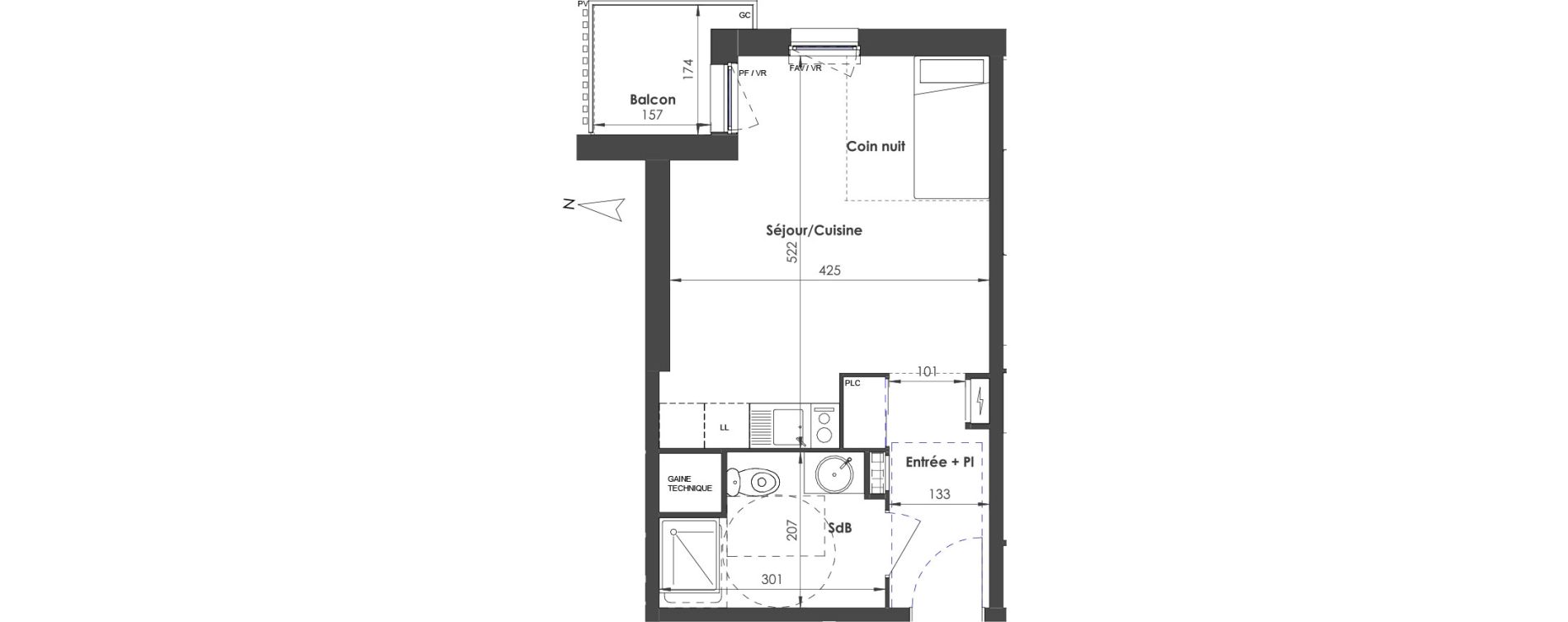Appartement T1 de 28,91 m2 &agrave; D&eacute;ville-L&egrave;s-Rouen Le centre