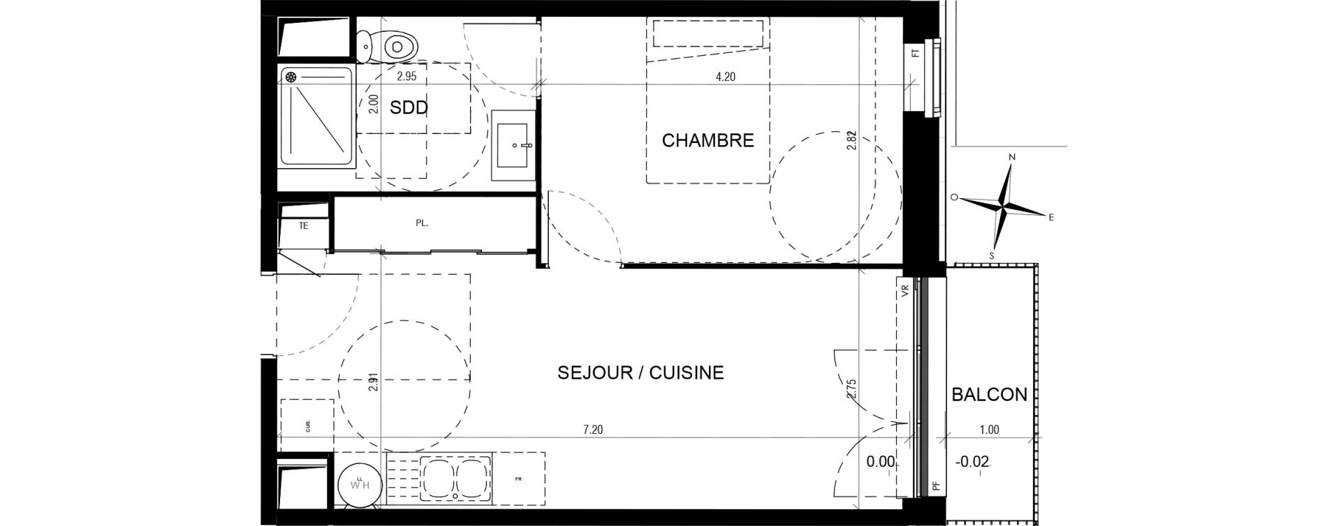Appartement T2 de 38,18 m2 &agrave; D&eacute;ville-L&egrave;s-Rouen Le centre