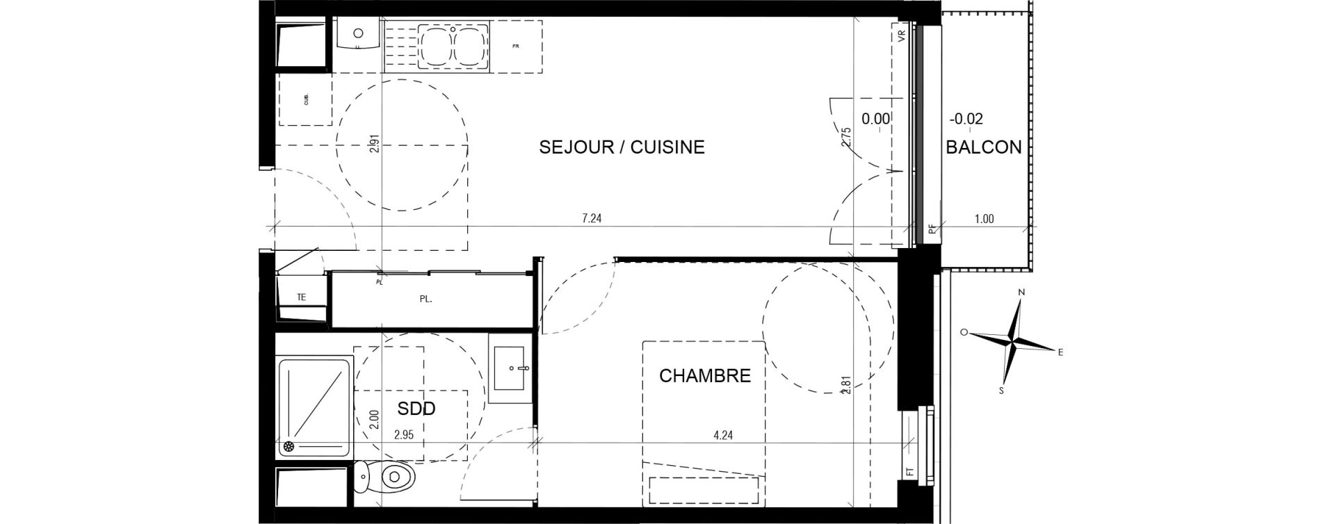 Appartement T2 de 37,14 m2 &agrave; D&eacute;ville-L&egrave;s-Rouen Le centre
