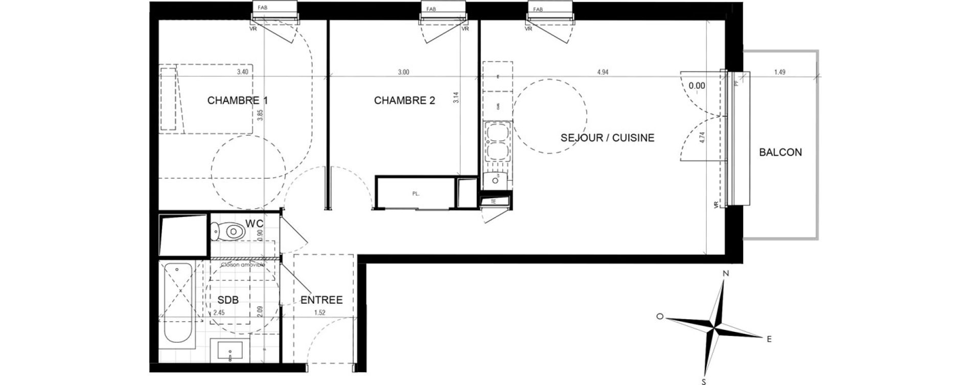 Appartement T3 de 60,82 m2 &agrave; D&eacute;ville-L&egrave;s-Rouen Le centre