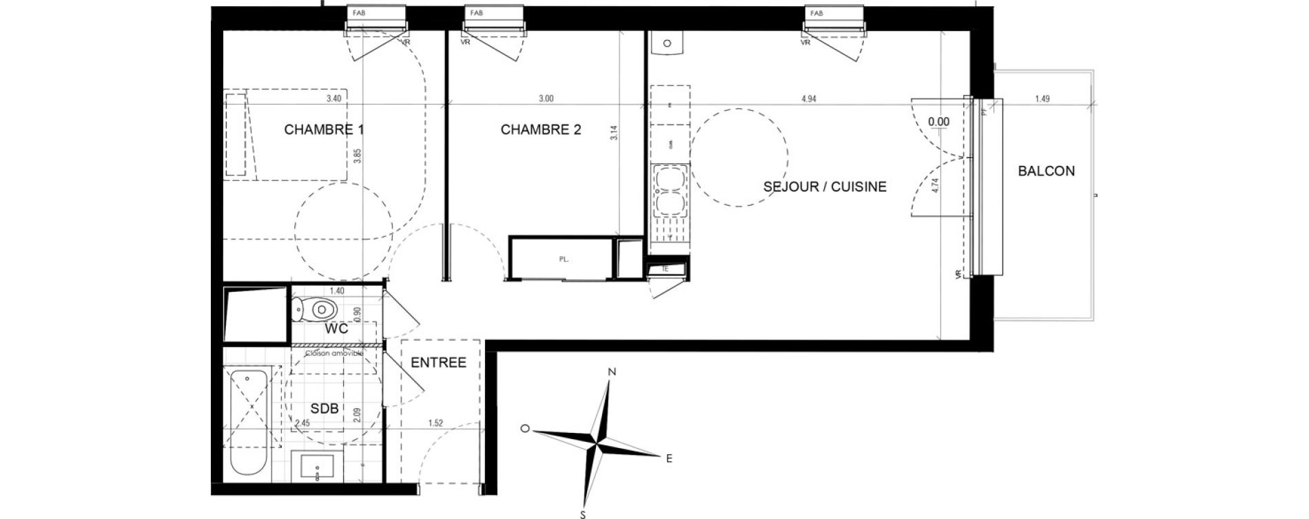 Appartement T3 de 60,81 m2 &agrave; D&eacute;ville-L&egrave;s-Rouen Le centre