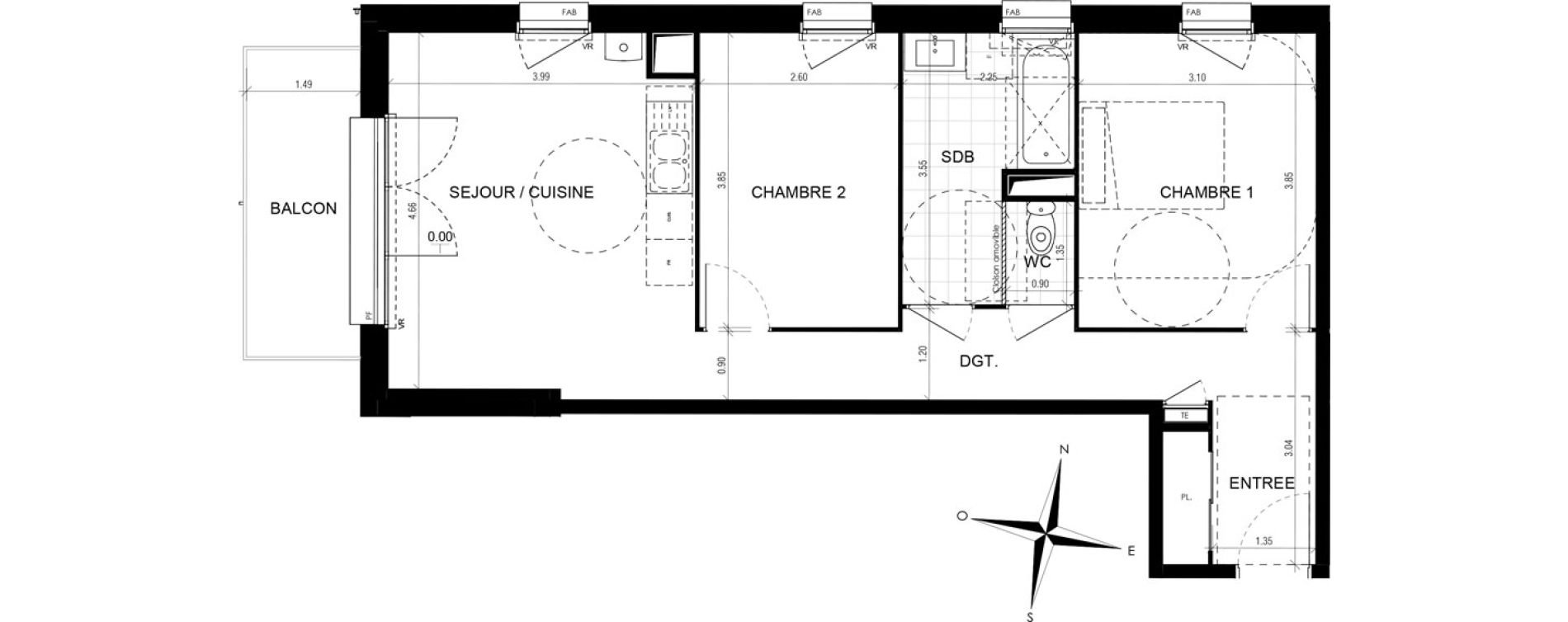 Appartement T3 de 59,99 m2 &agrave; D&eacute;ville-L&egrave;s-Rouen Le centre