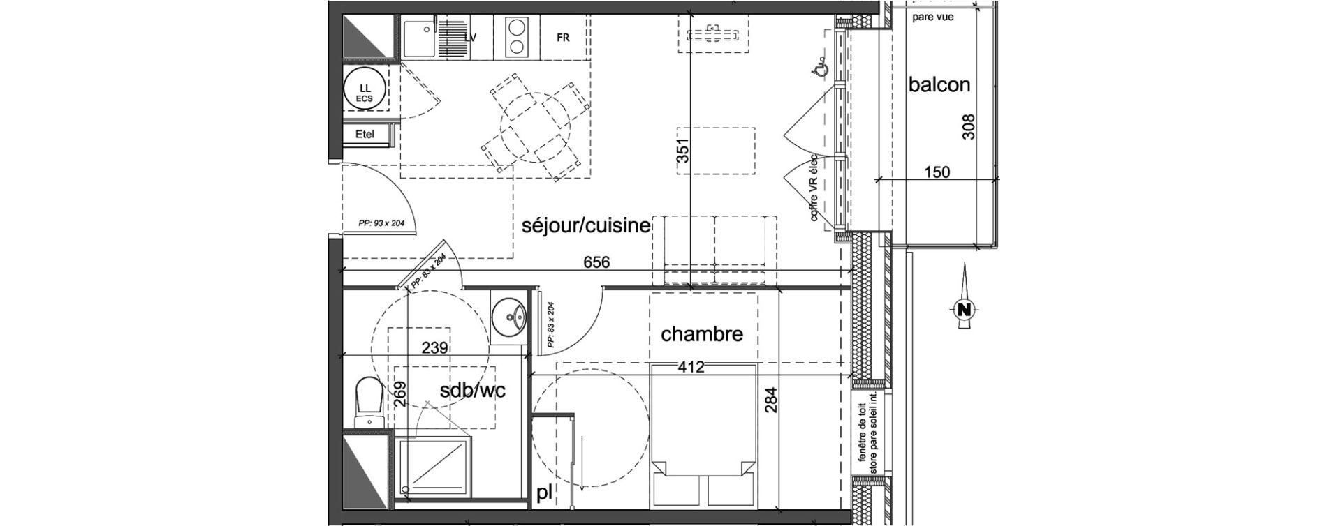 Appartement T2 de 39,20 m2 &agrave; D&eacute;ville-L&egrave;s-Rouen Centre