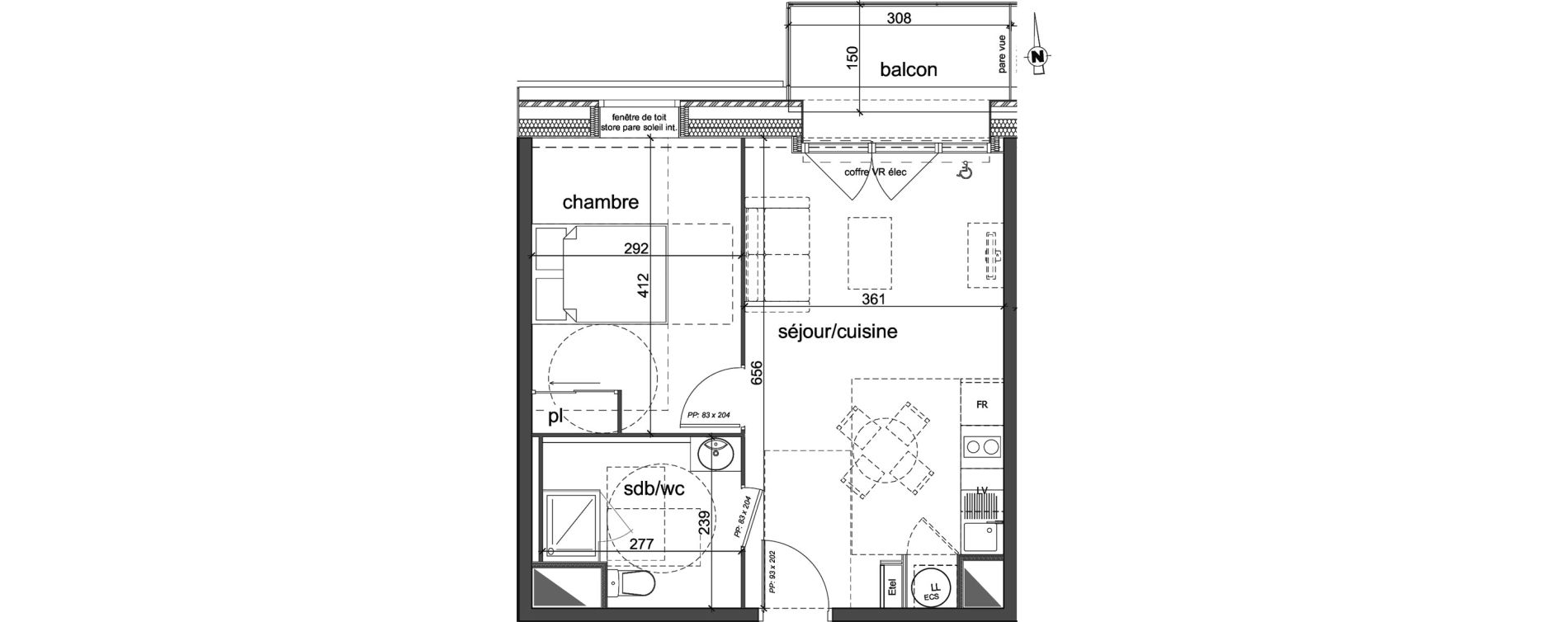 Appartement T2 de 40,39 m2 &agrave; D&eacute;ville-L&egrave;s-Rouen Centre
