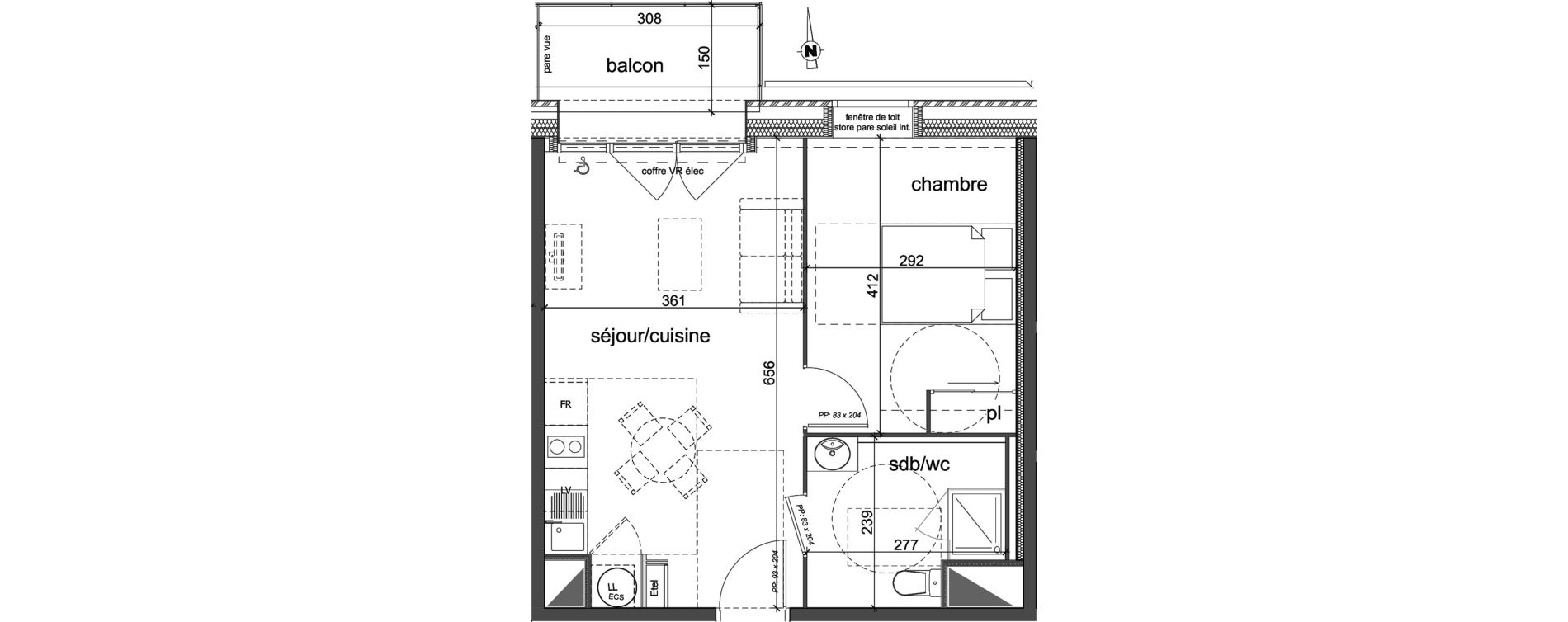 Appartement T2 de 40,36 m2 &agrave; D&eacute;ville-L&egrave;s-Rouen Centre