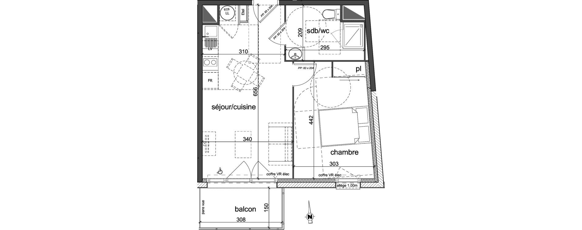 Appartement T2 de 39,12 m2 &agrave; D&eacute;ville-L&egrave;s-Rouen Centre