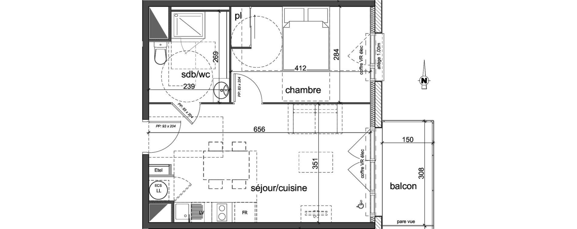 Appartement T2 de 39,82 m2 &agrave; D&eacute;ville-L&egrave;s-Rouen Centre