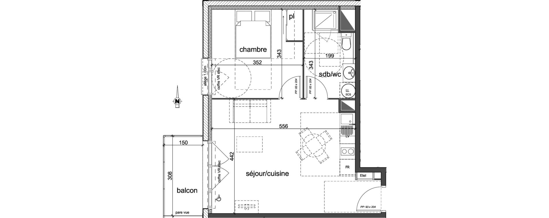 Appartement T2 de 43,83 m2 &agrave; D&eacute;ville-L&egrave;s-Rouen Centre
