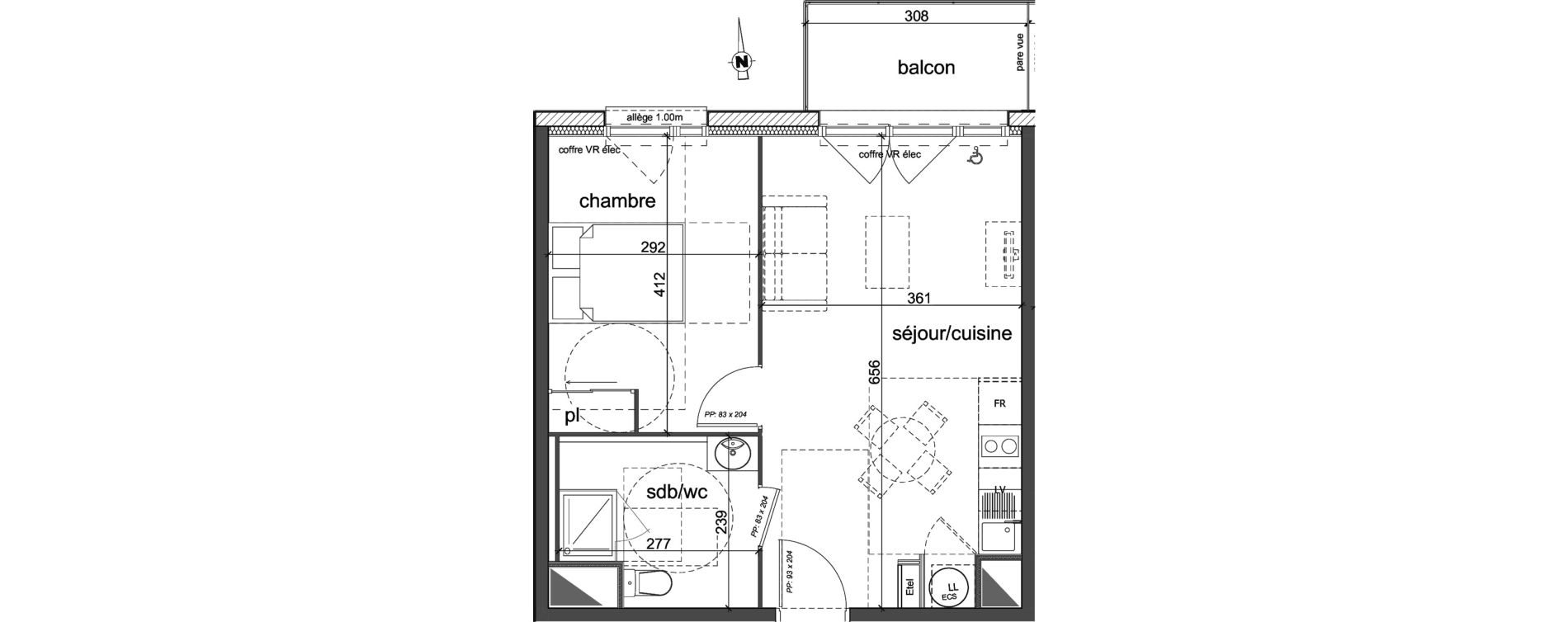 Appartement T2 de 41,02 m2 &agrave; D&eacute;ville-L&egrave;s-Rouen Centre